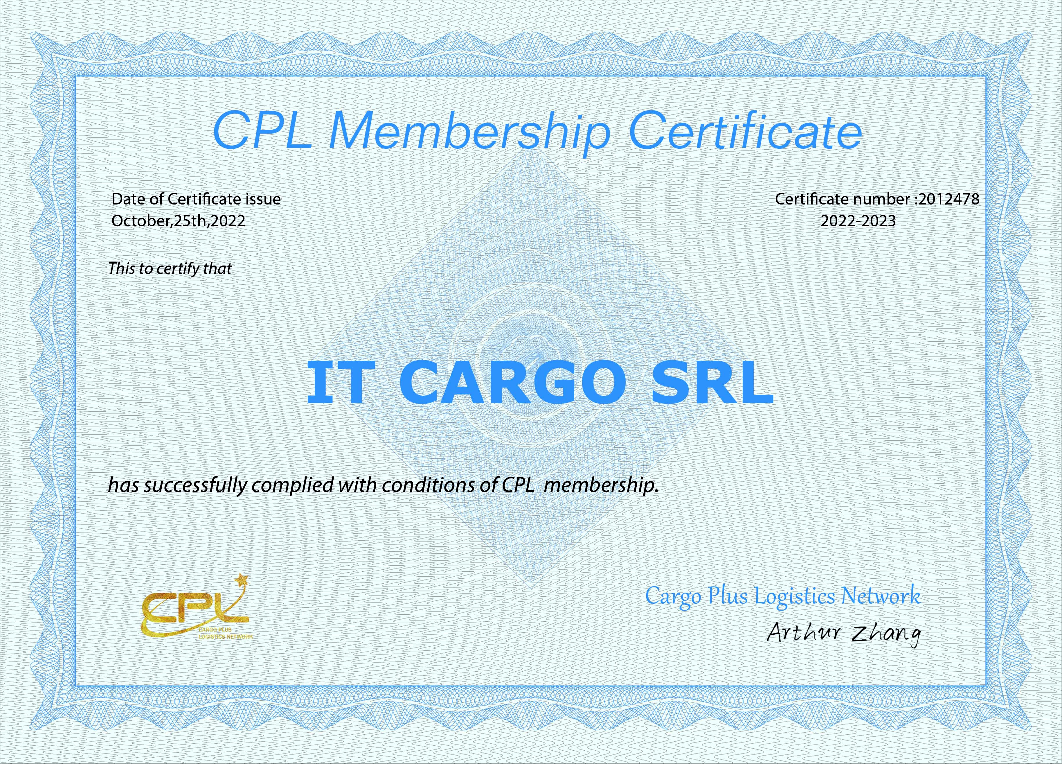 Italy CPL Membership Certificate